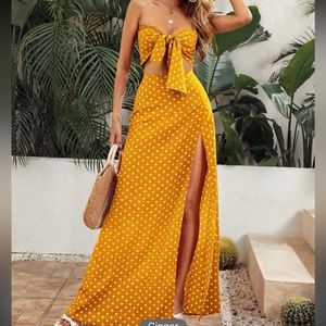 SHEIN Polka Dot Tie Tube Top & Skirt set